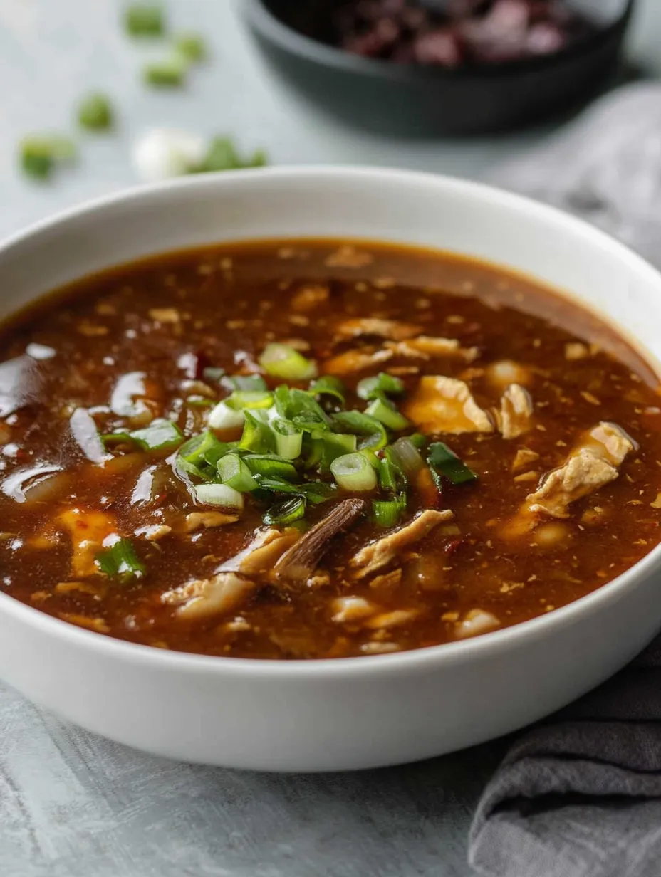 A bowl of soup with green onions and chicken.