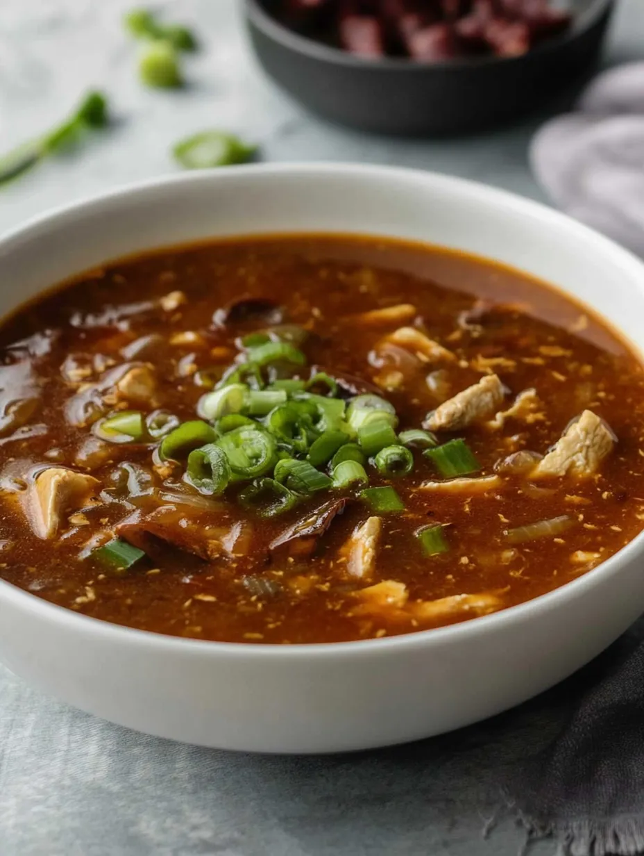 A bowl of soup with green onions.