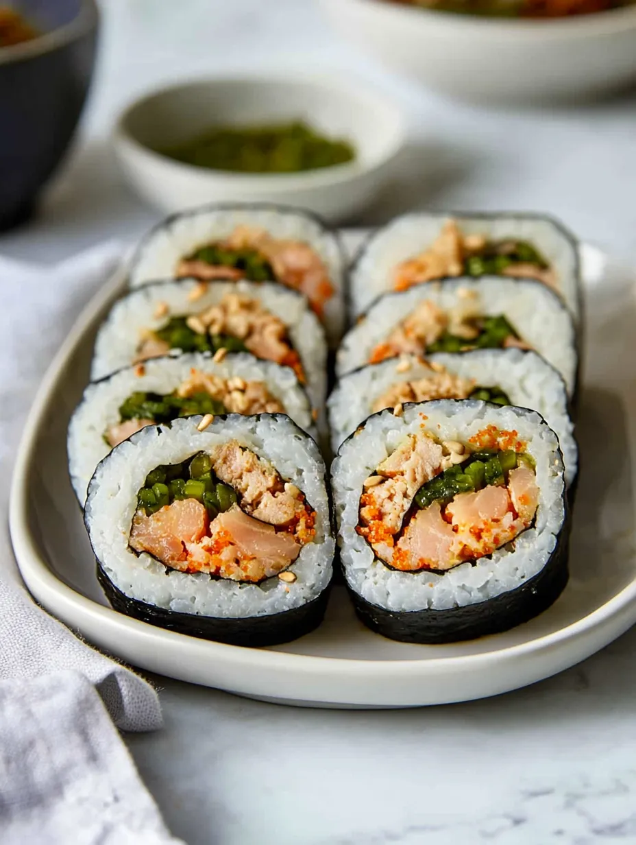 A plate of sushi with rice and fish.