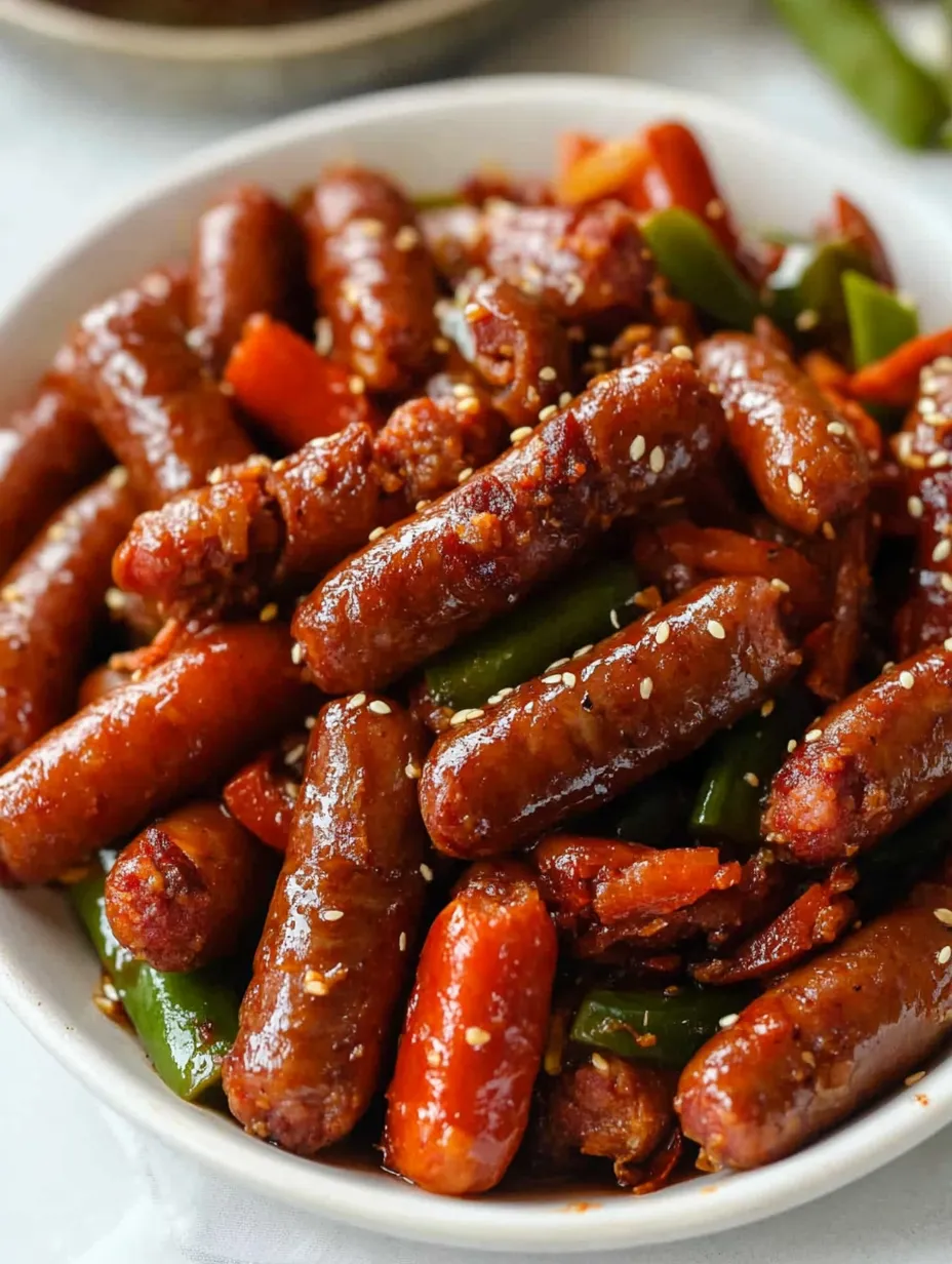 A bowl of sausage and vegetables.
