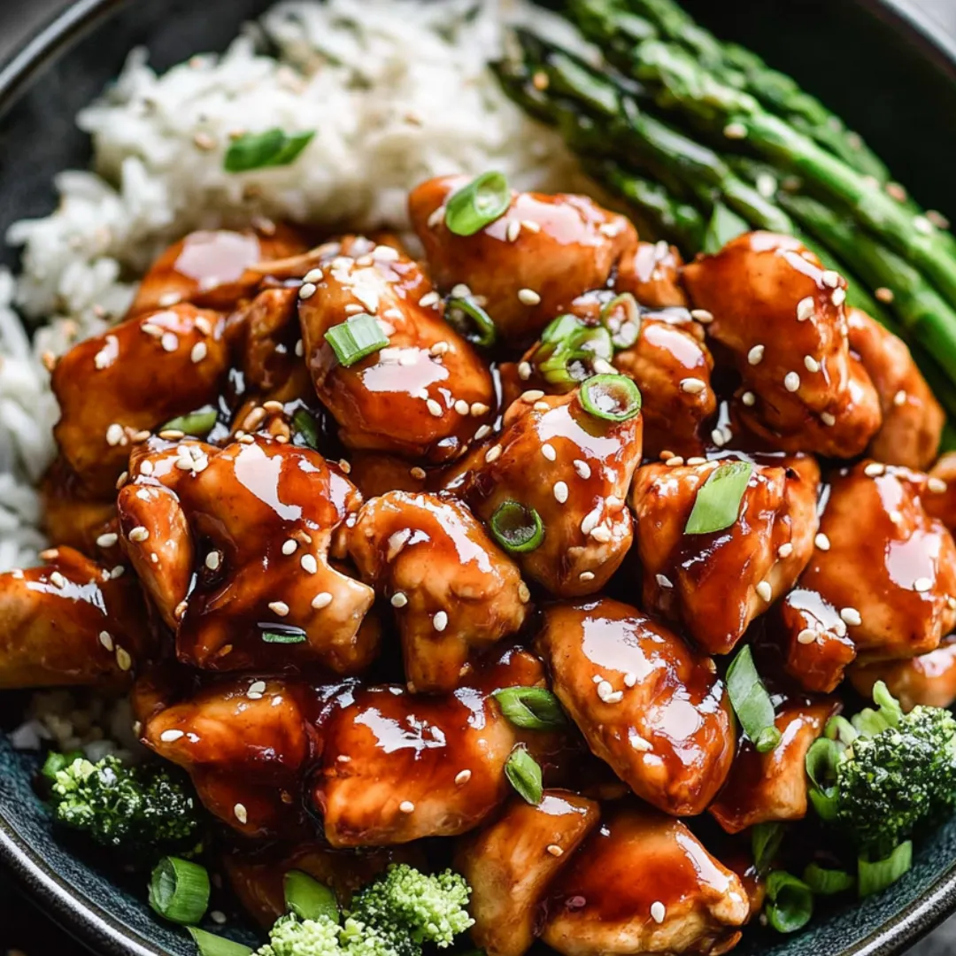 A bowl of chicken and rice with broccoli on the side.