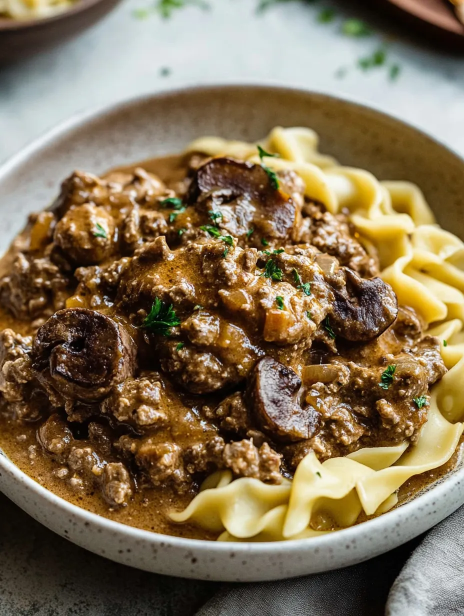 A bowl of pasta with meat sauce.
