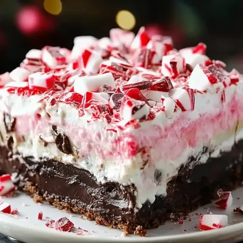A slice of cake with white and red stripes.