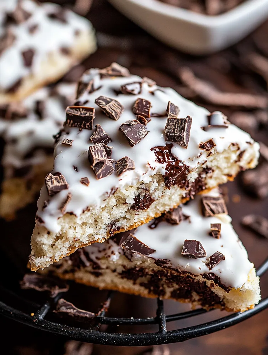 A piece of cake with chocolate and white frosting.