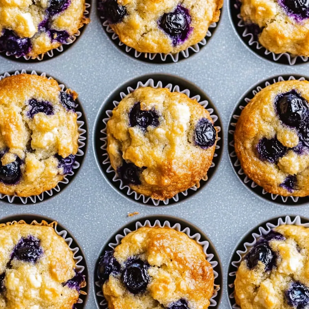 Blueberry muffins in a tin.