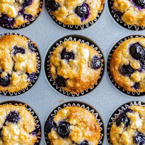 Blueberry muffins in a tin.