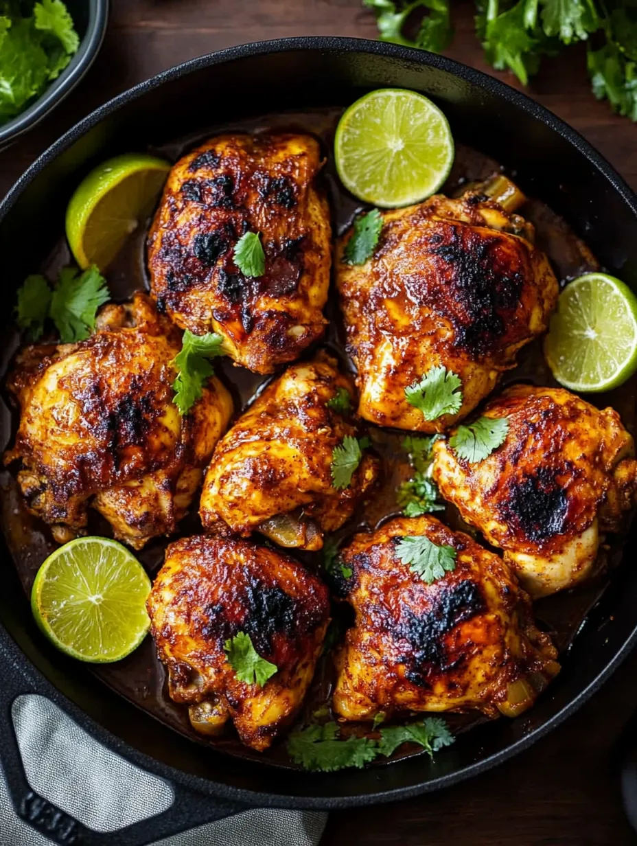A pan of chicken with limes and herbs.