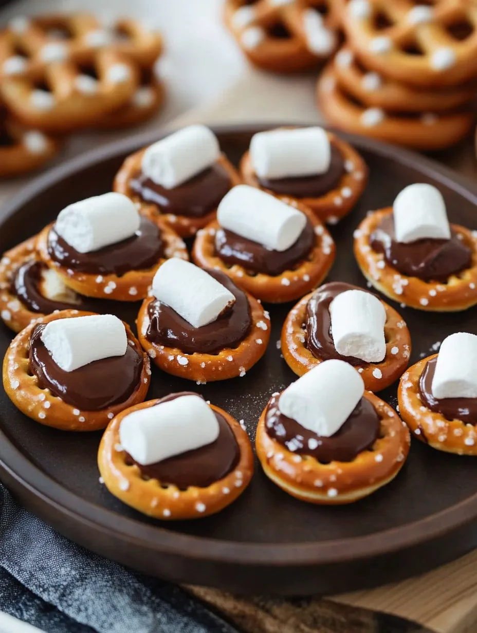 Marshmallows with chocolate drizzle on top.
