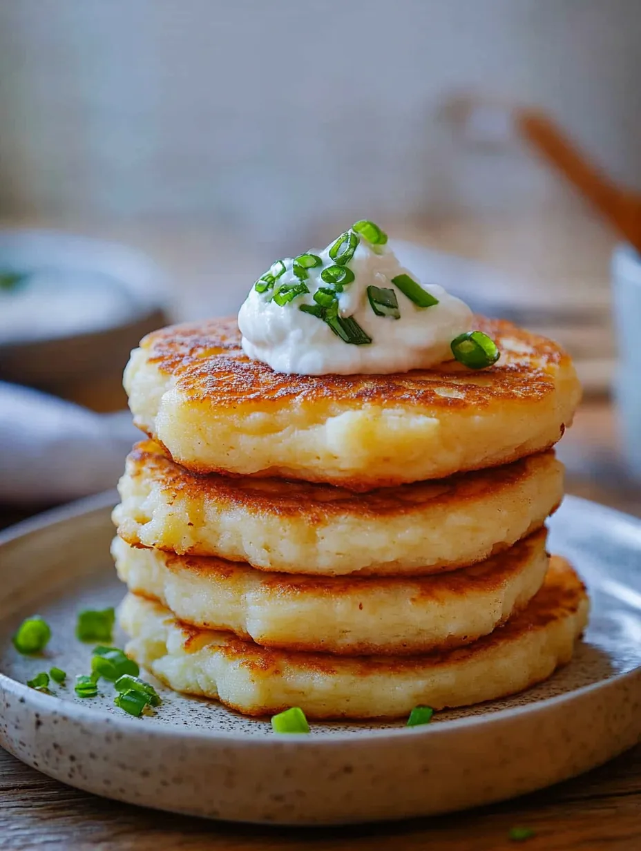 A stack of pancakes with white sauce on top.
