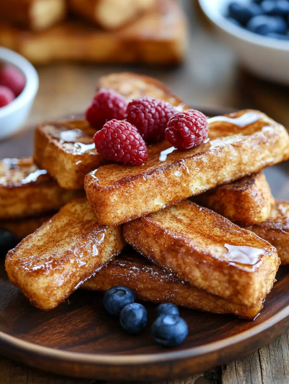 A stack of French toast with raspberries on top.