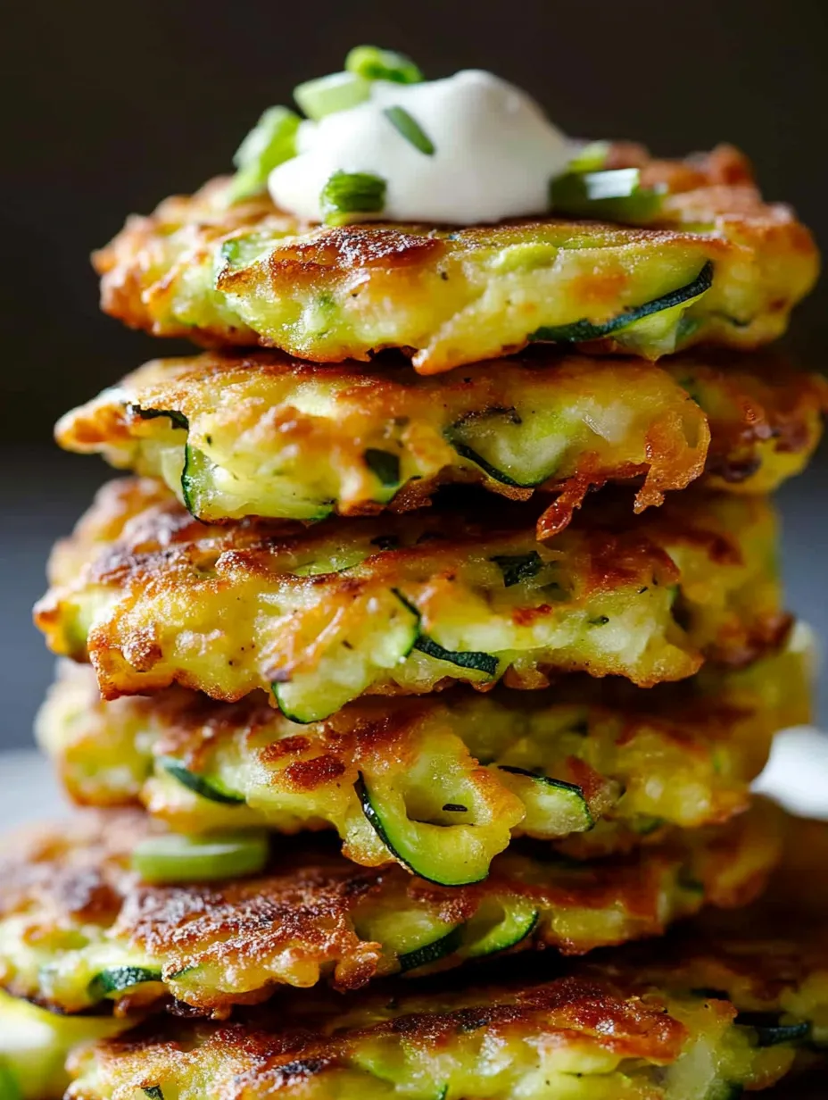 A stack of pancakes with zucchini on top.