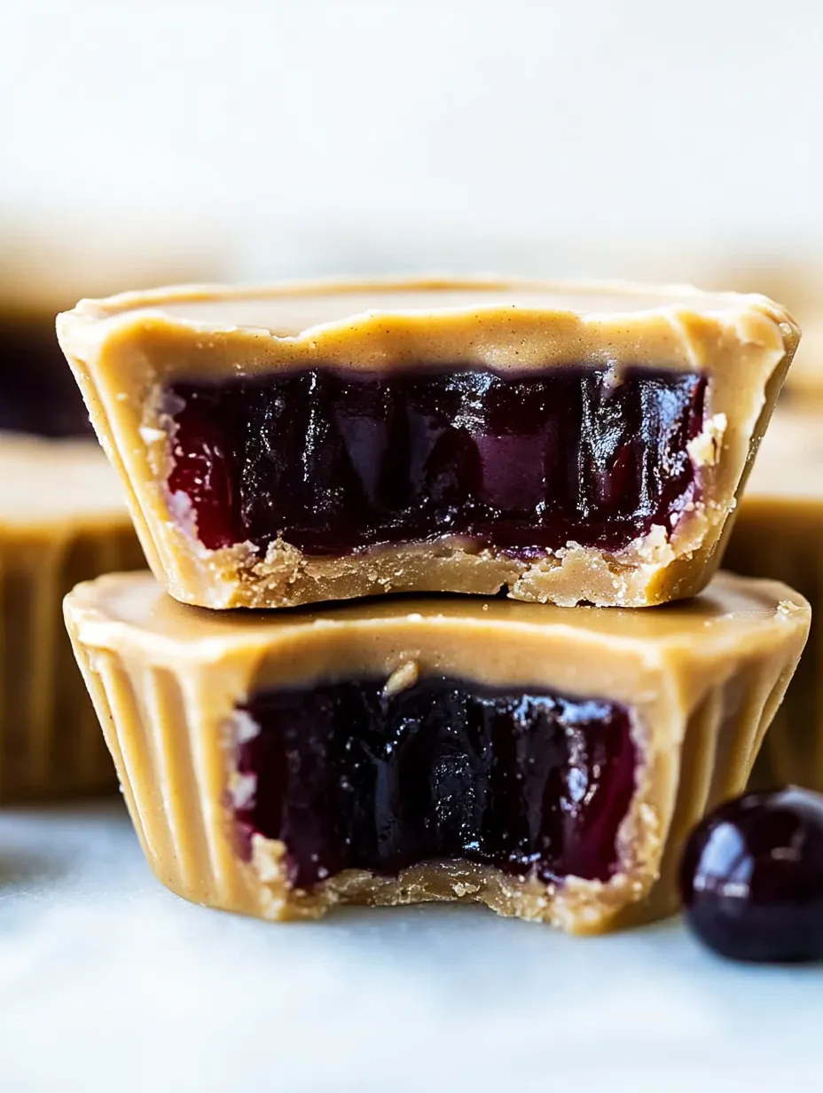 Two chocolate candies with a dark red filling.