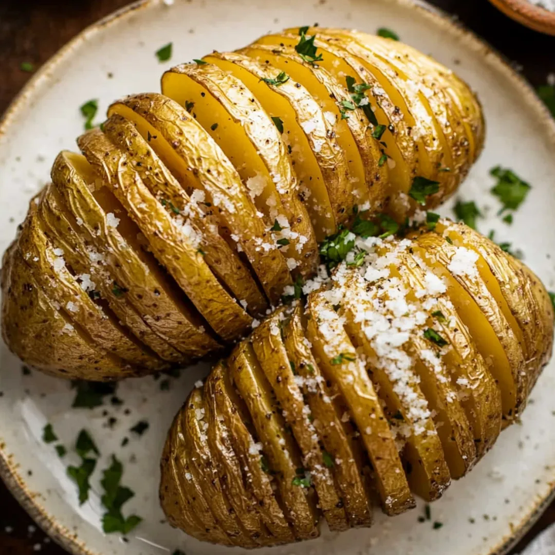 Two potatoes with salt on them.