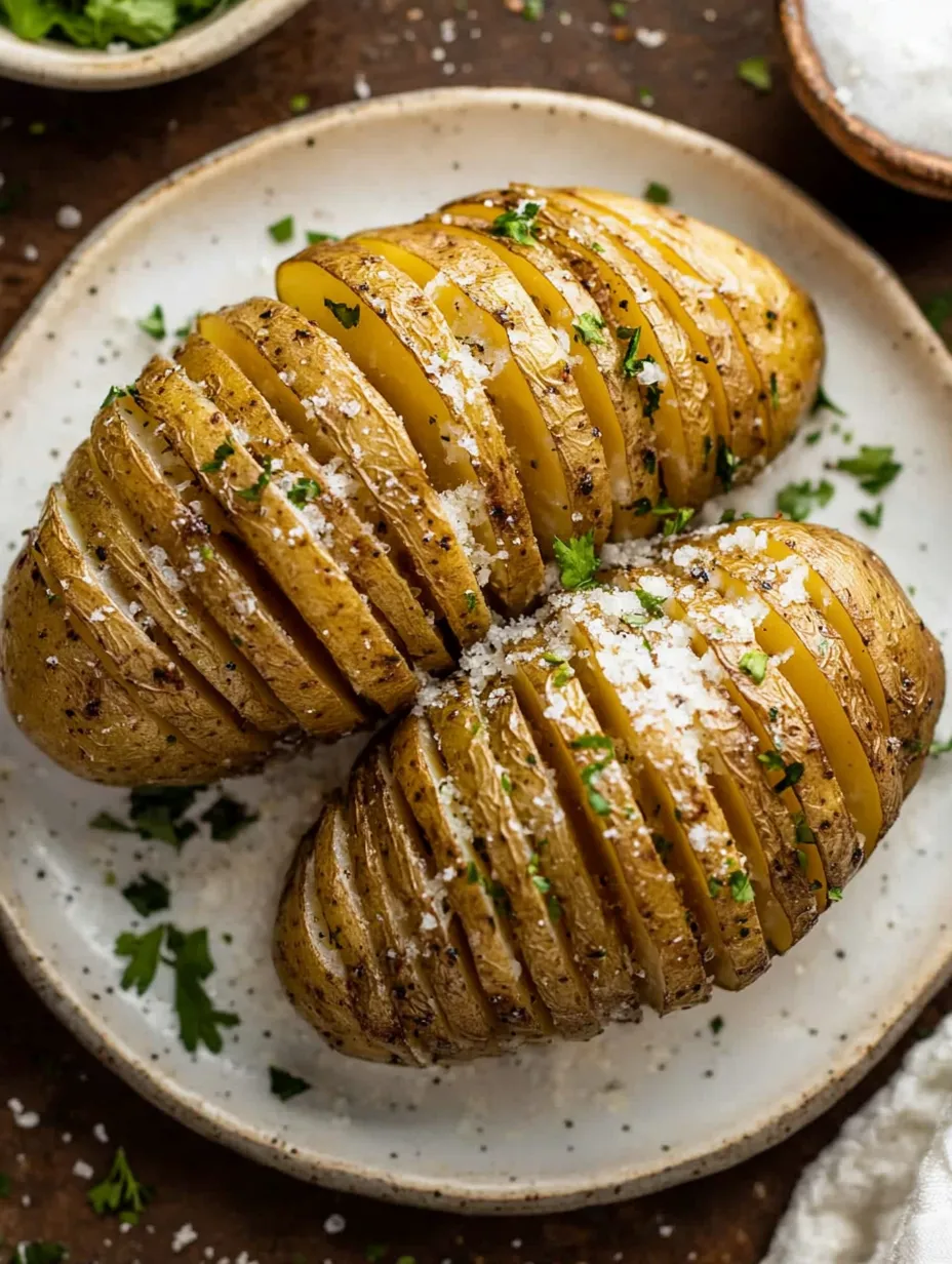 Two potatoes with salt on them.