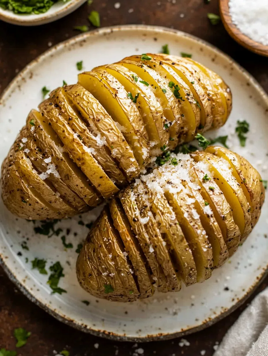 Two potatoes with salt on them.