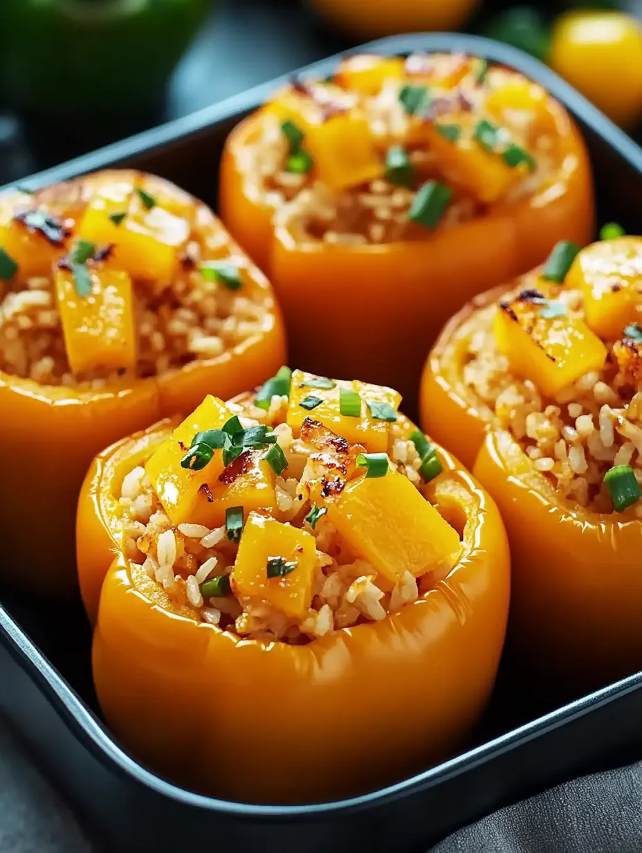 A pan of peppers with rice.