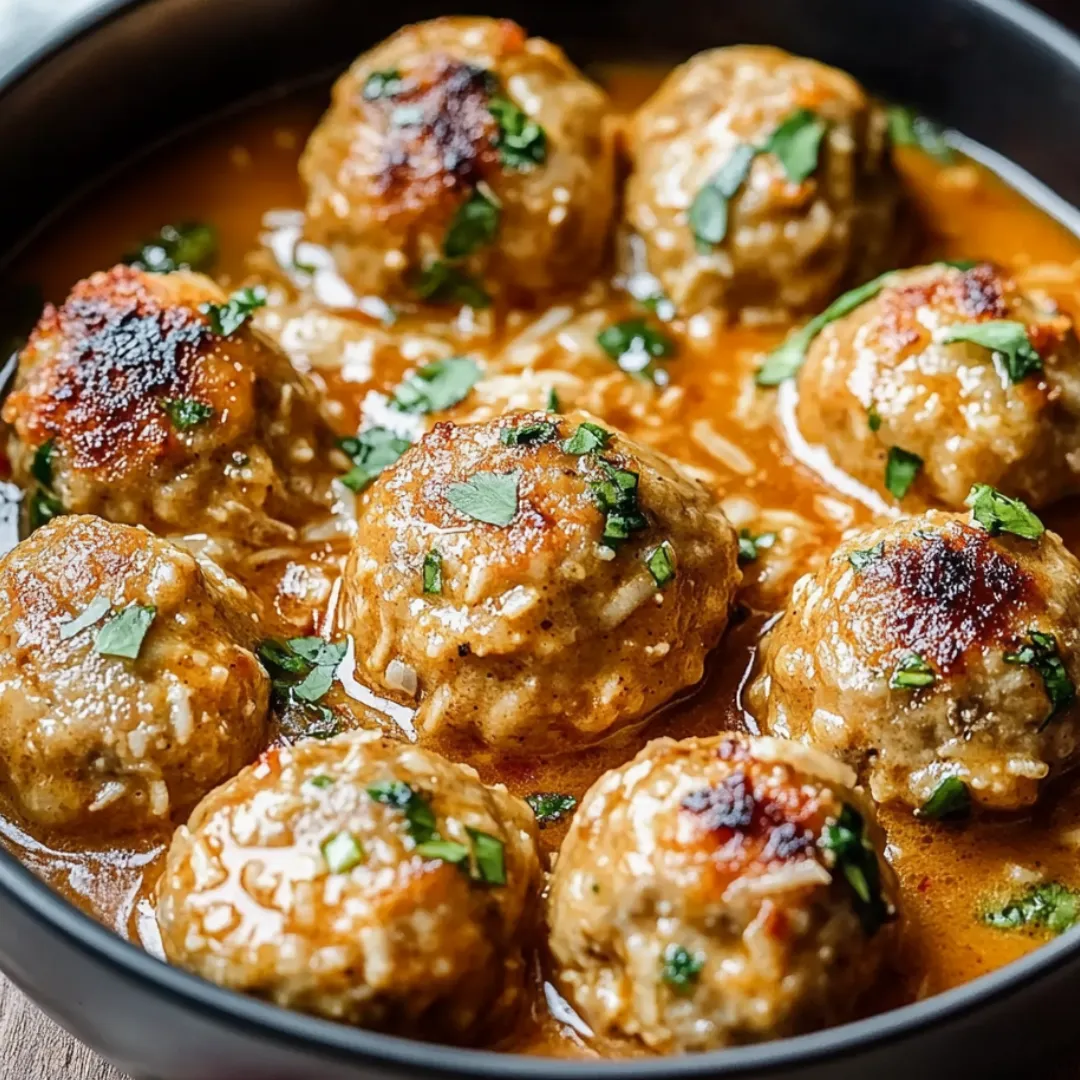 A bowl of meatballs in a brown sauce.