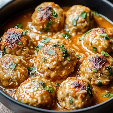 A bowl of meatballs in a brown sauce.