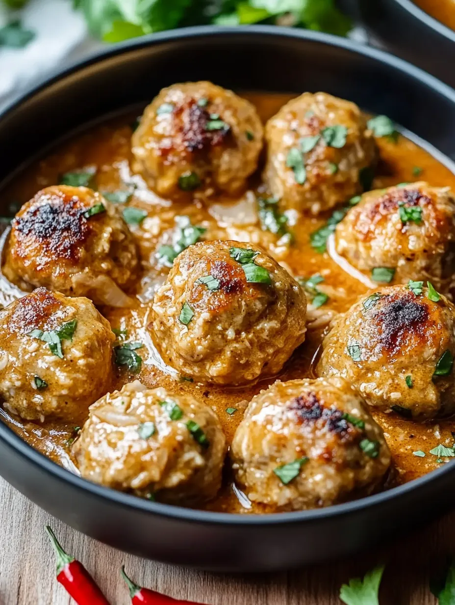 A bowl of meatballs in a brown sauce.