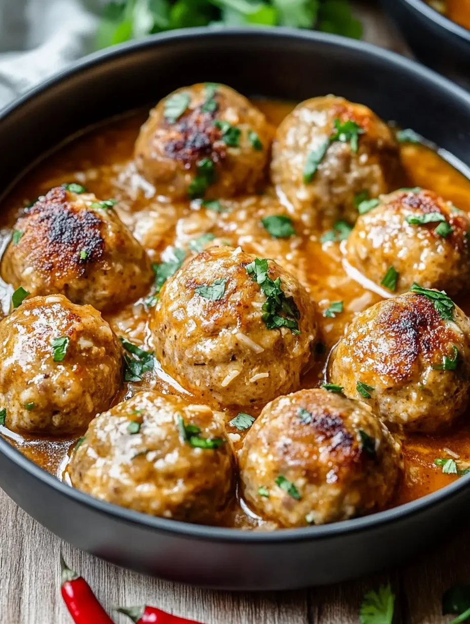 A bowl of meatballs in a brown sauce.