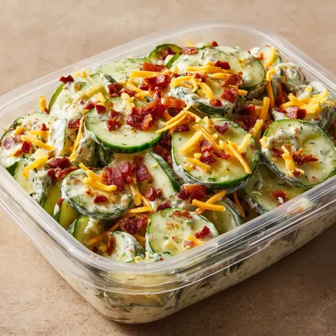 Creamy Cucumber Cheddar and Bacon Snack Bowl
