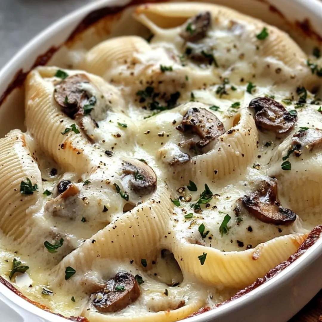 A bowl of pasta with mushrooms and cheese.