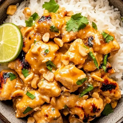 A bowl of chicken and rice.