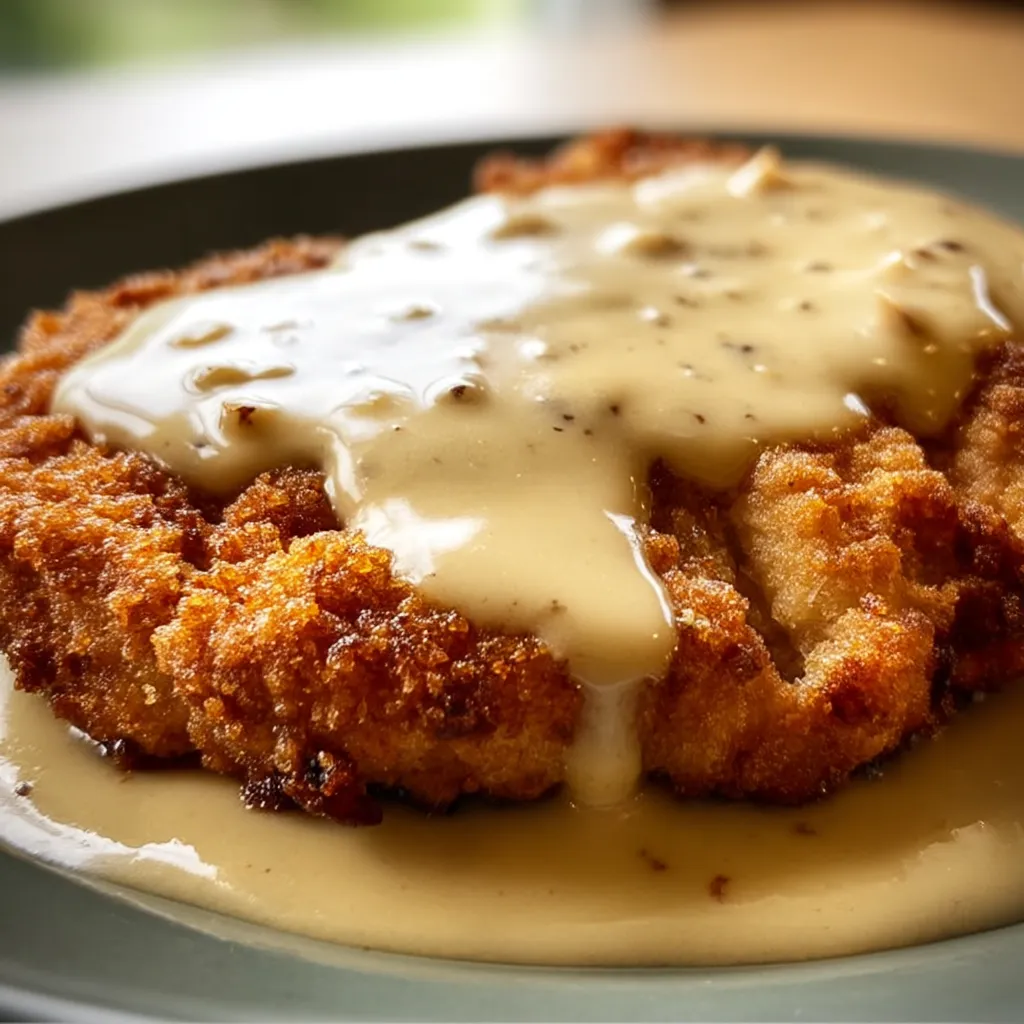 Plateful of Chicken Fried Steak smothered in Gravy.