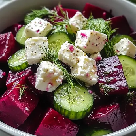 A bowl of food with cheese and cucumbers.