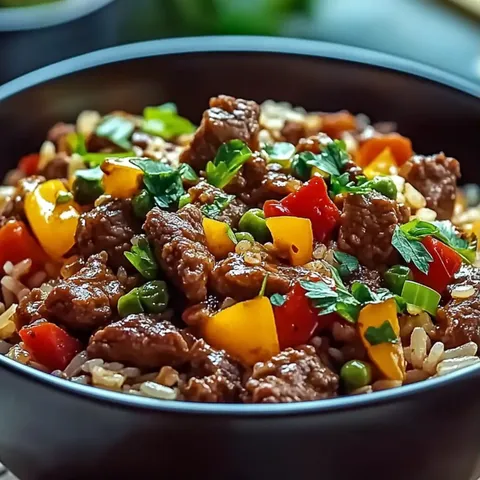 A bowl of beef and vegetables.