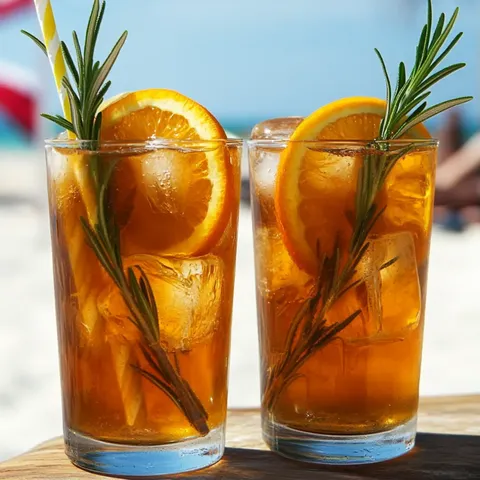 Two glasses of iced tea with lemon and mint.
