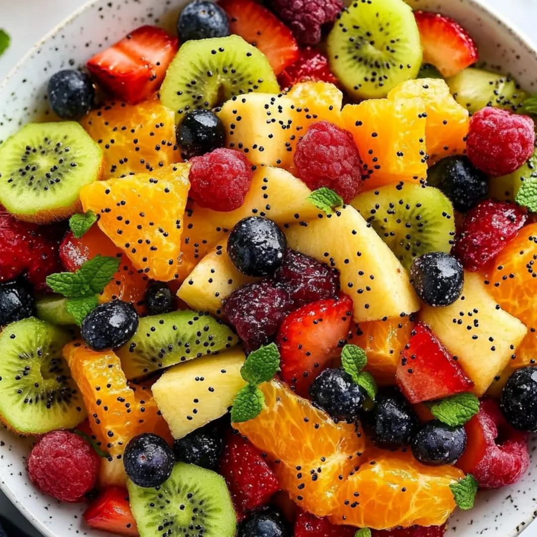 A bowl of fruit with kiwi, strawberries, blueberries, raspberries, and oranges.