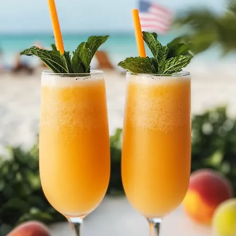Two glasses of orange juice with mint leaves.