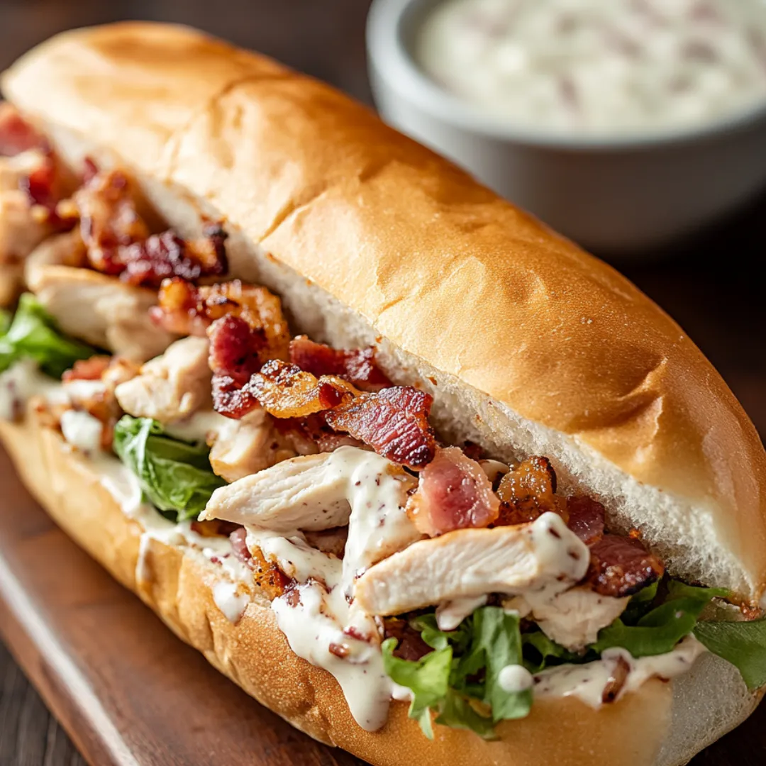 A sandwich with bacon and chicken on a bun.