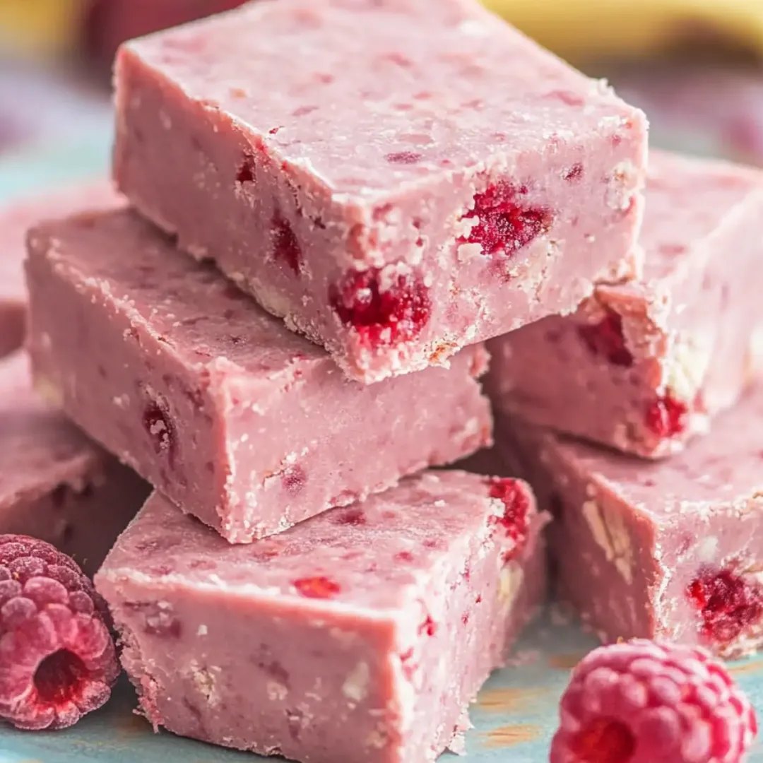 A stack of pink and red cake with berries on top.