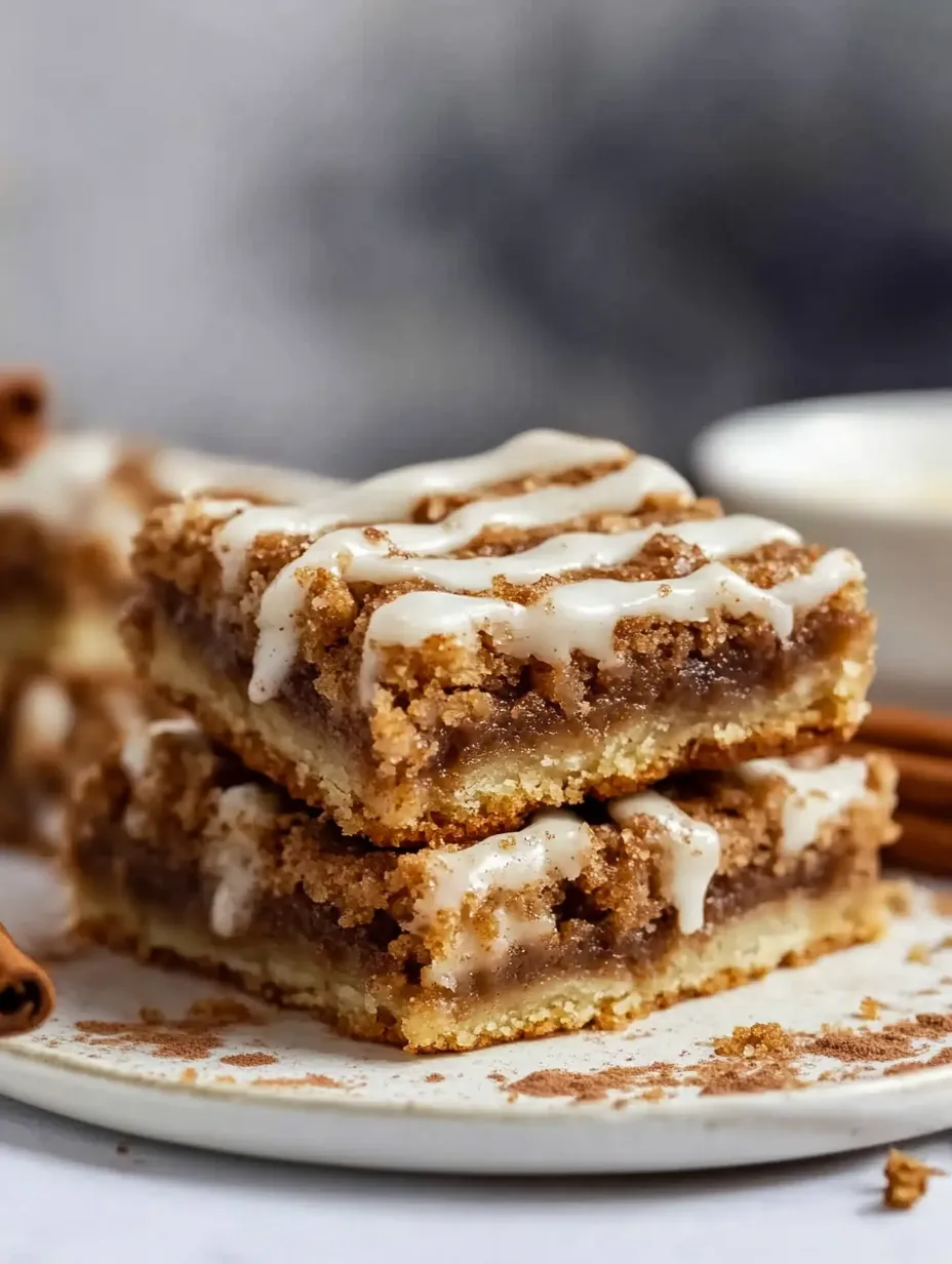 A stack of brownies with white icing.