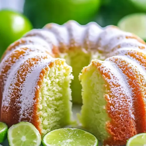 A cake with white frosting and green limes.