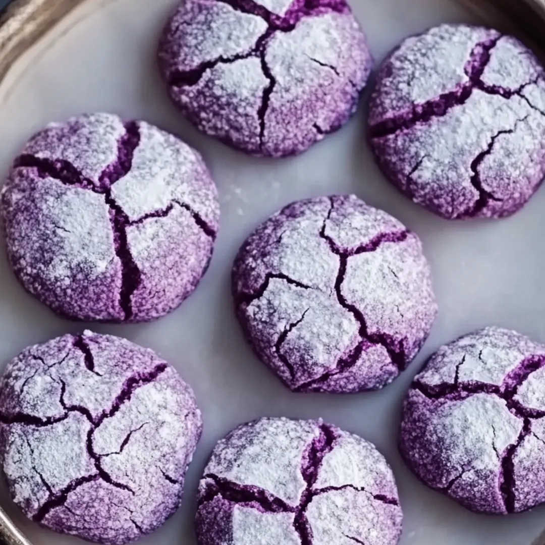 Purple cookies with white icing.