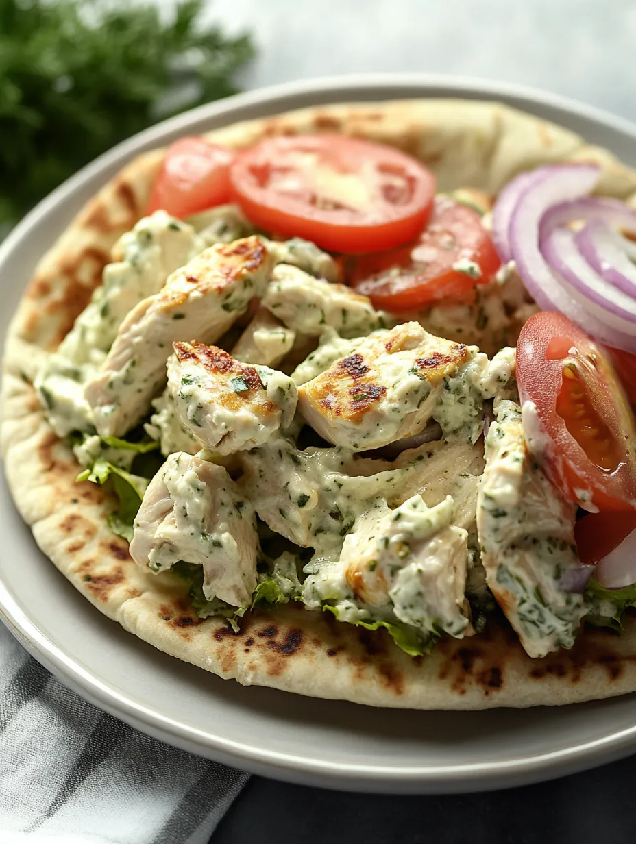 A plate of food with chicken, tomatoes, onions, and lettuce.