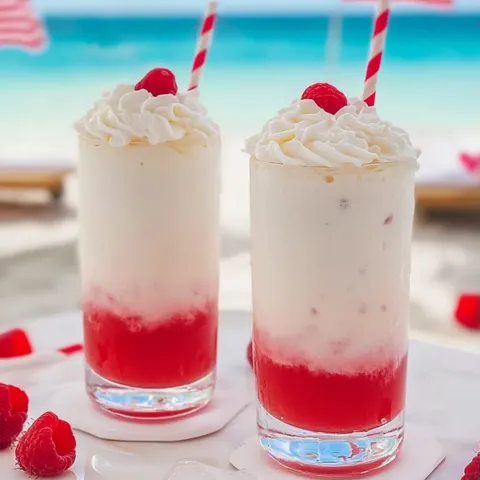 Two glasses of red and white drinks.