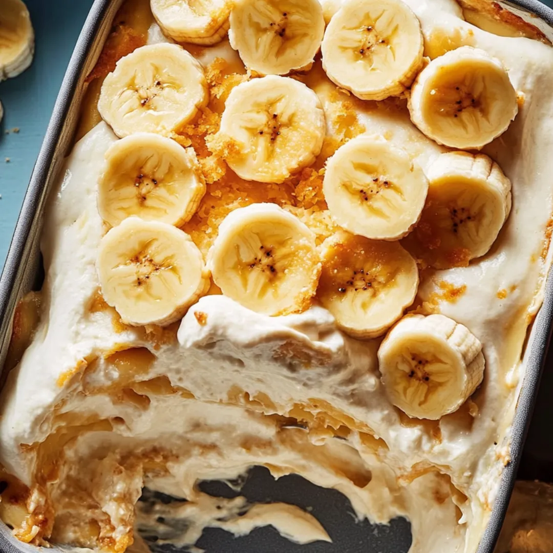 A cake with bananas on top.