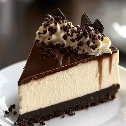 A slice of chocolate cake with whipped cream on top.