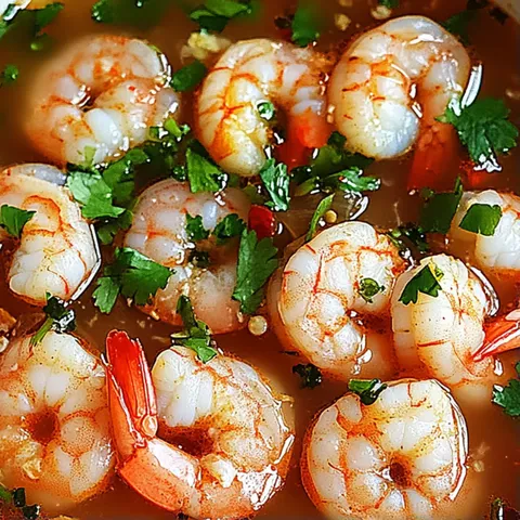Shrimp in a bowl of sauce.