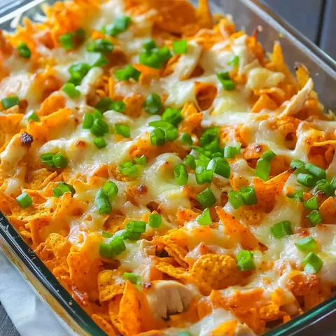 A dish of nachos with cheese and green onions.