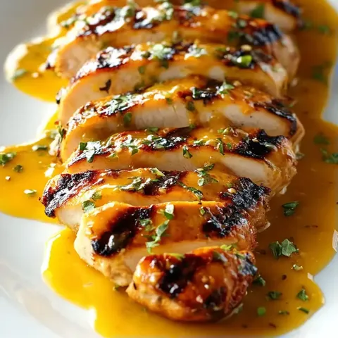 Chicken covered in sauce sitting on a plate.