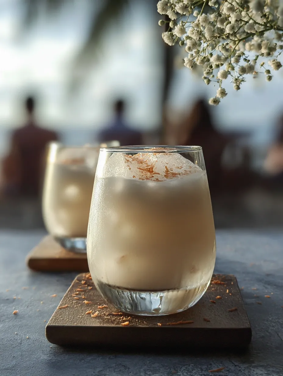 Two glasses of white drinks with orange toppings.