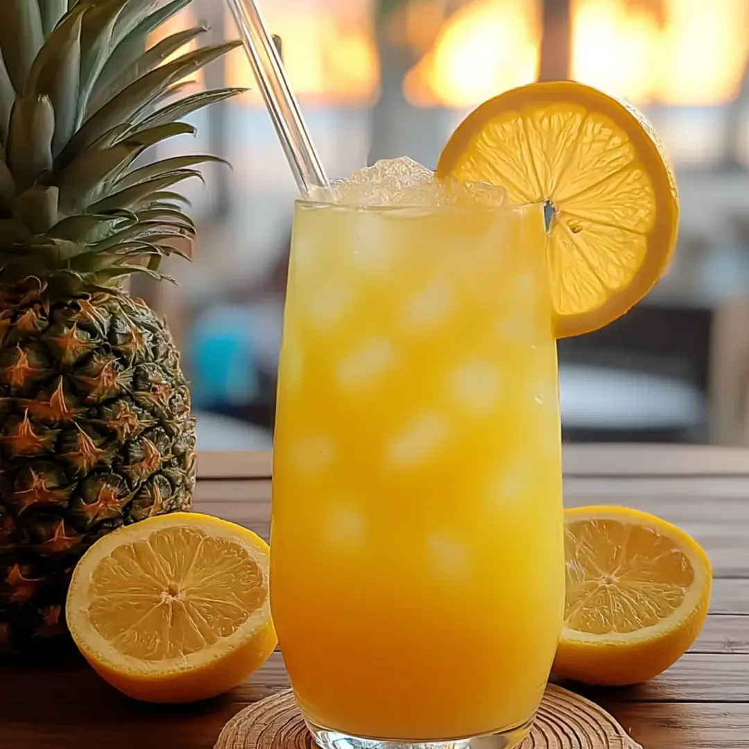 Orange drink with lemon wedges on a coaster.