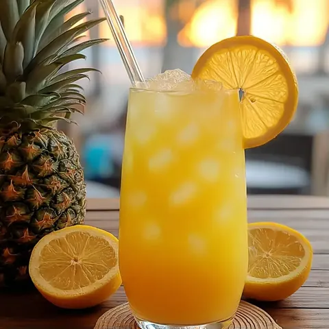 Orange drink with lemon wedges on a coaster.