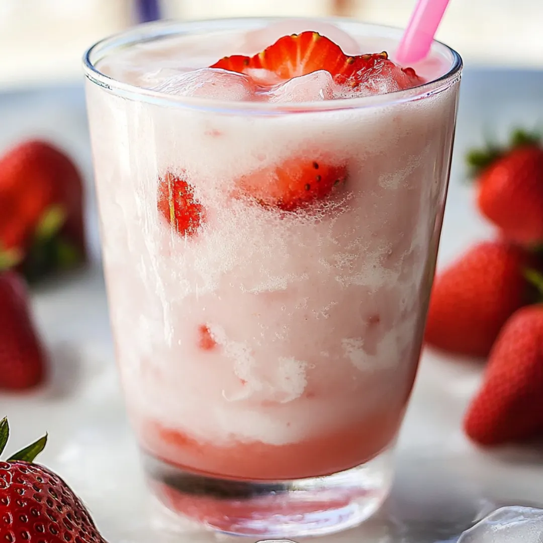 A glass of strawberry milk with a pink straw.