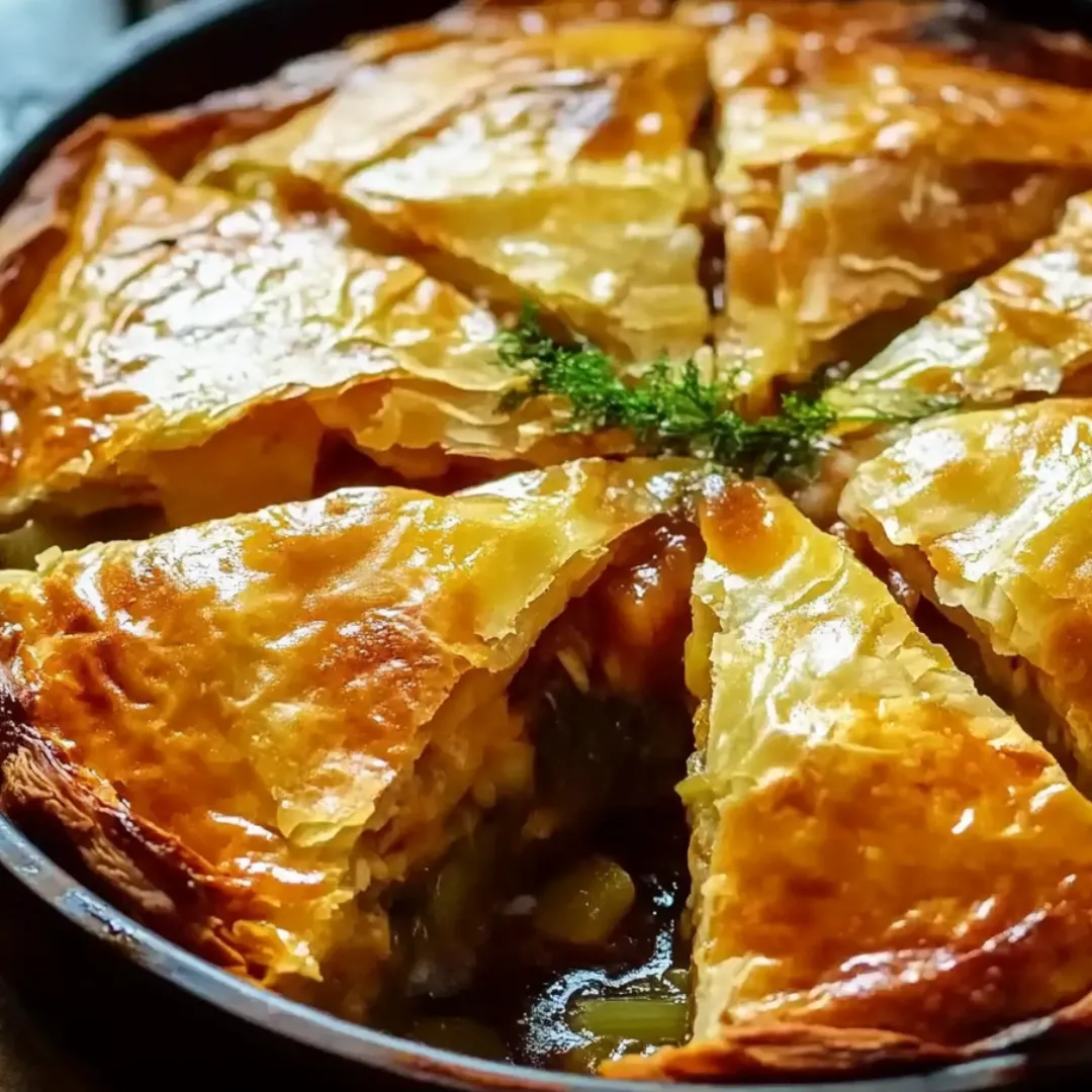 A pie with a green topping.
